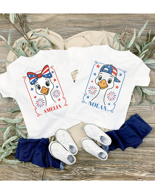 Personalized 4th of July Goose T-Shirt for Toddlers – Custom Name Tee