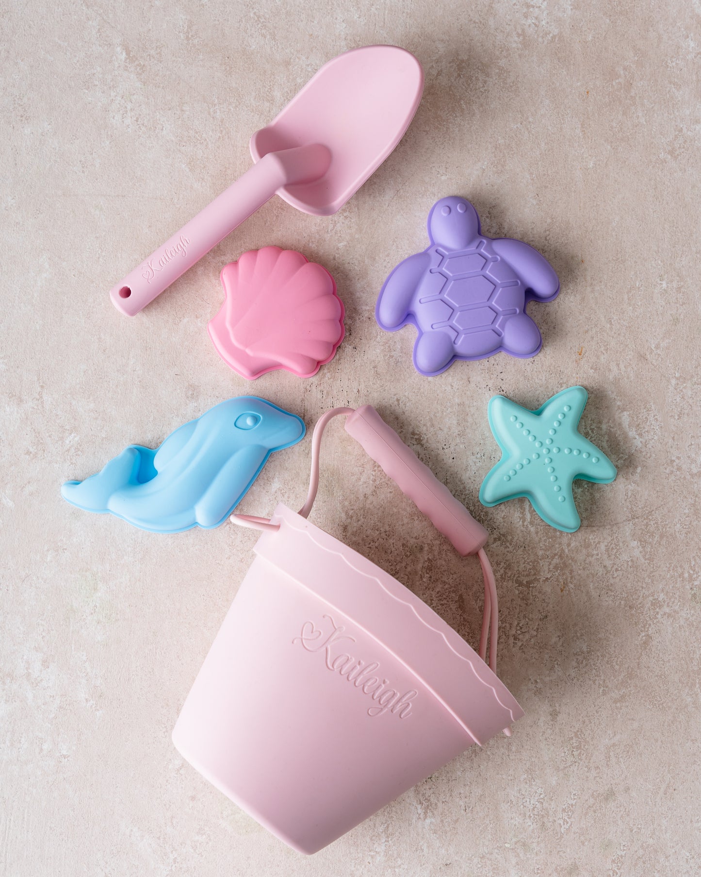 Personalized Silicone Summer Kids Beach Set, Custom Silicone Beach Toy, Custom Silicone Beach Bucket