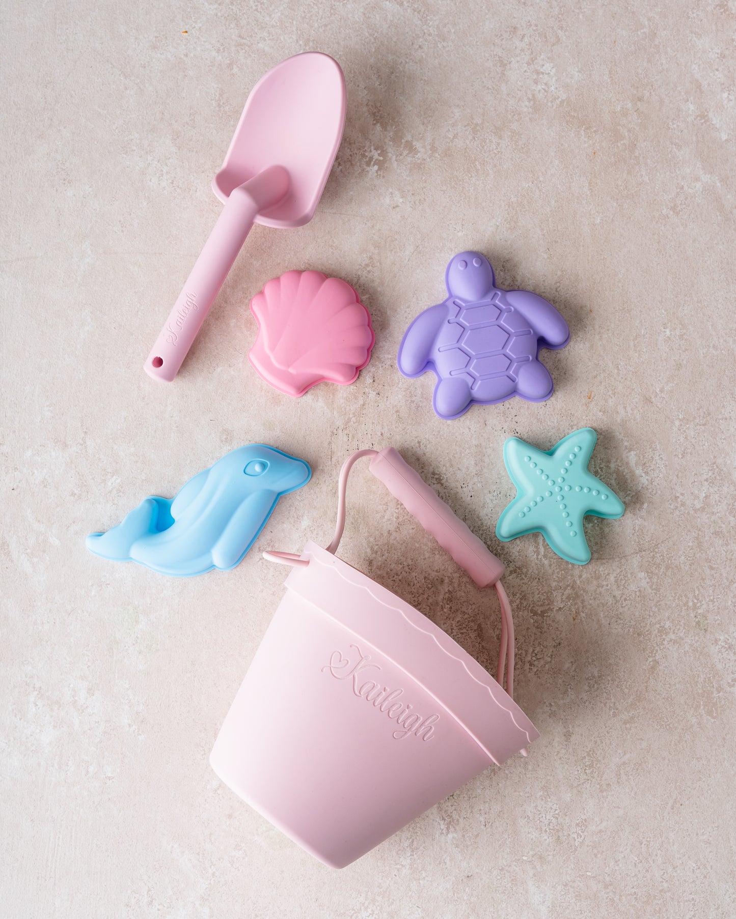 Personalized Silicone Summer Kids Beach Set, Custom Silicone Beach Toy, Custom Silicone Beach Bucket