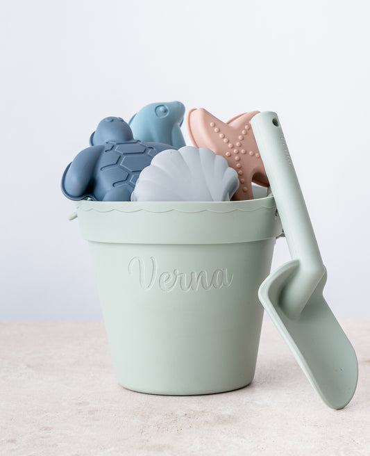 Personalized Silicone Summer Kids Beach Set, Custom Silicone Beach Toy, Custom Silicone Beach Bucket
