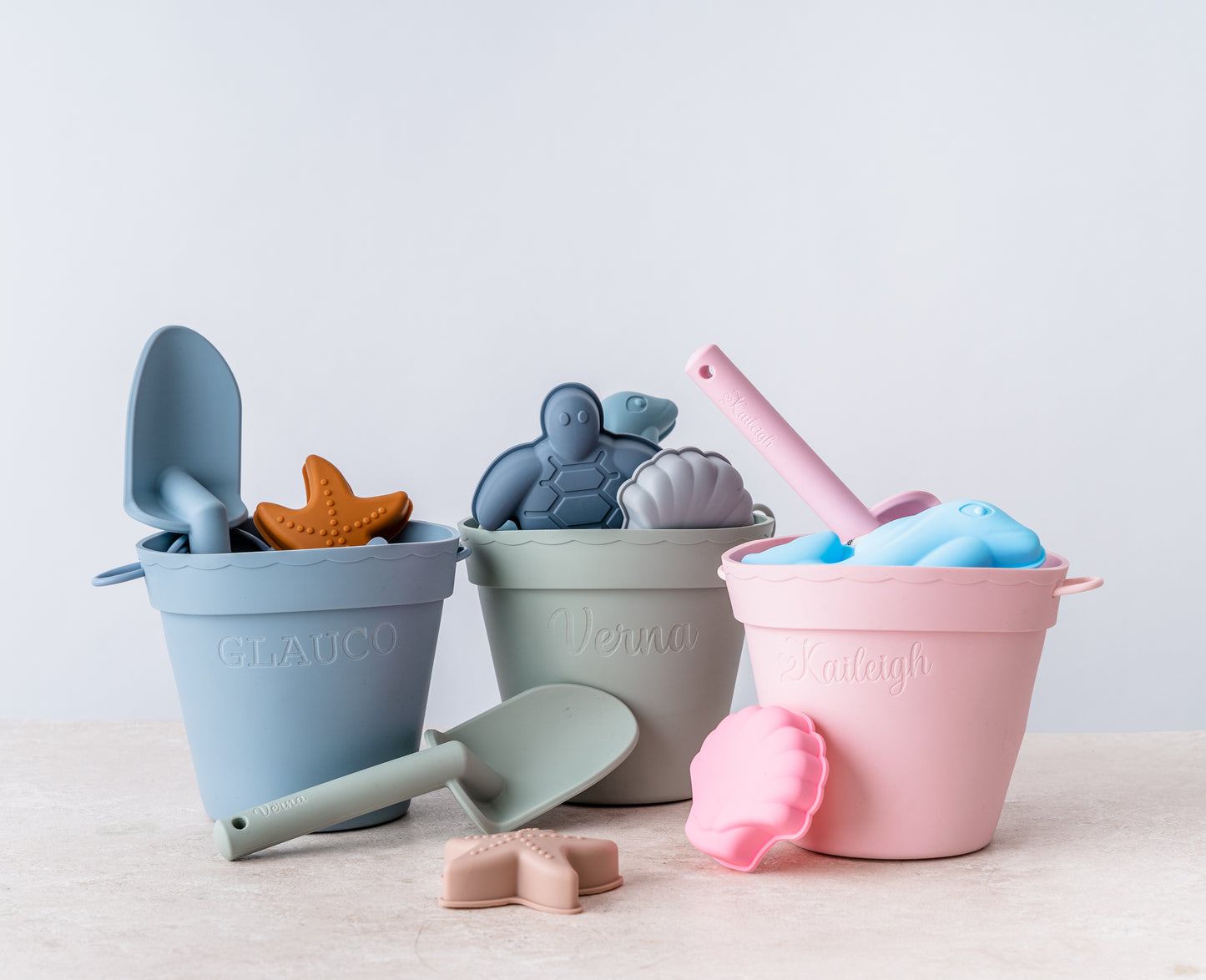Personalized Silicone Summer Kids Beach Set, Custom Silicone Beach Toy, Custom Silicone Beach Bucket