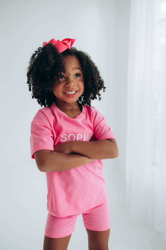 Personalized Biker Short Set for Girls – Summer Toddler Outfit