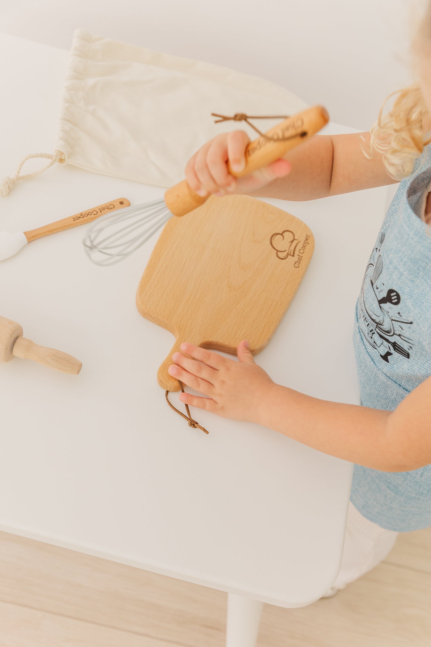 Personalized Kids Baking Set – Custom Chef Apron & Wooden Kitchen Tools – Gift for Little Bakers, Toddler Birthday Gift