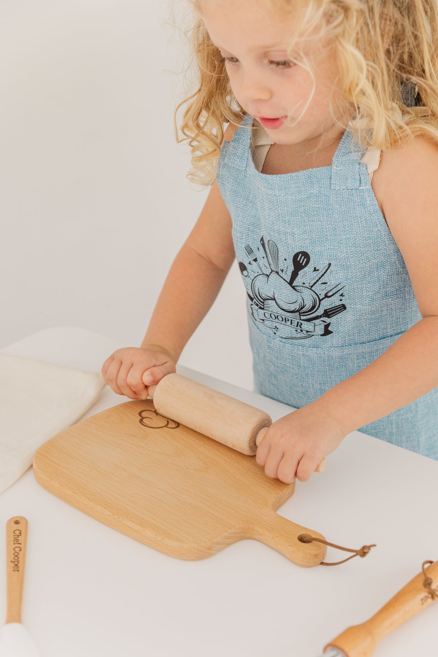 Personalized Kids Baking Set – Custom Chef Apron & Wooden Kitchen Tools – Gift for Little Bakers, Toddler Birthday Gift