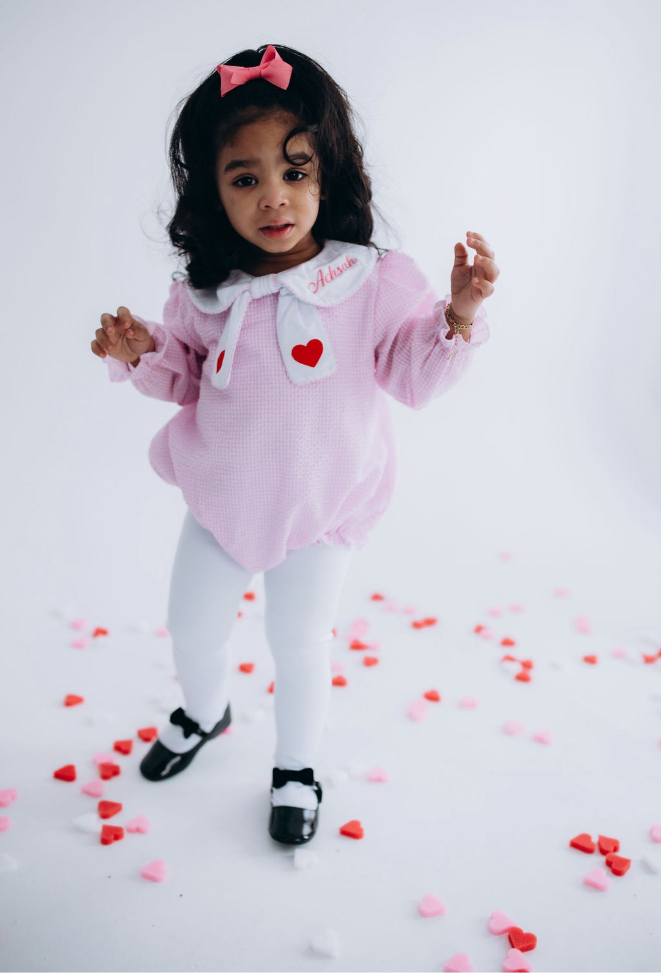 Valentine Seersucker Outfit for Girls – Heart Collar Dress, Romper & Pant Set | Baby, Toddler + Kids | Sibling Matching