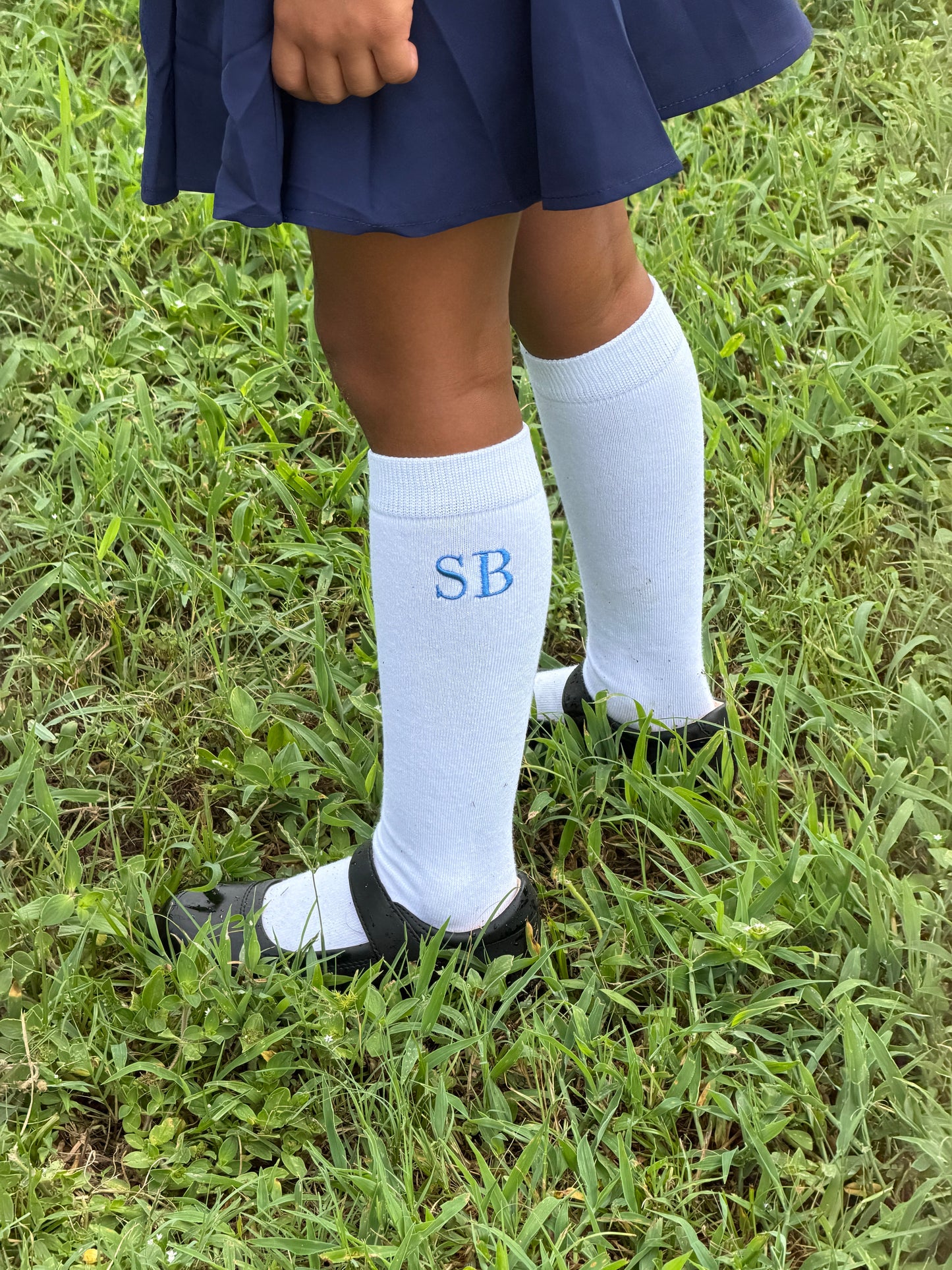 Personalized Monogram Knee High Socks for Girls | Custom Embroidered School Socks