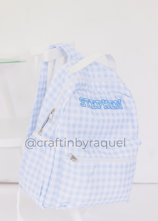 Personalized Gingham Backpack – Custom Embroidered Name – Waterproof Kids Bookbag – Back to School – Toddler or Preschool Backpack