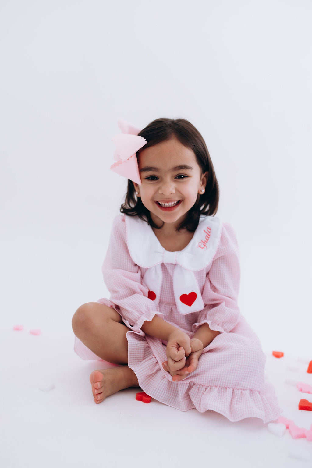 Valentine Seersucker Outfit for Girls – Heart Collar Dress, Romper & Pant Set | Baby, Toddler + Kids | Sibling Matching