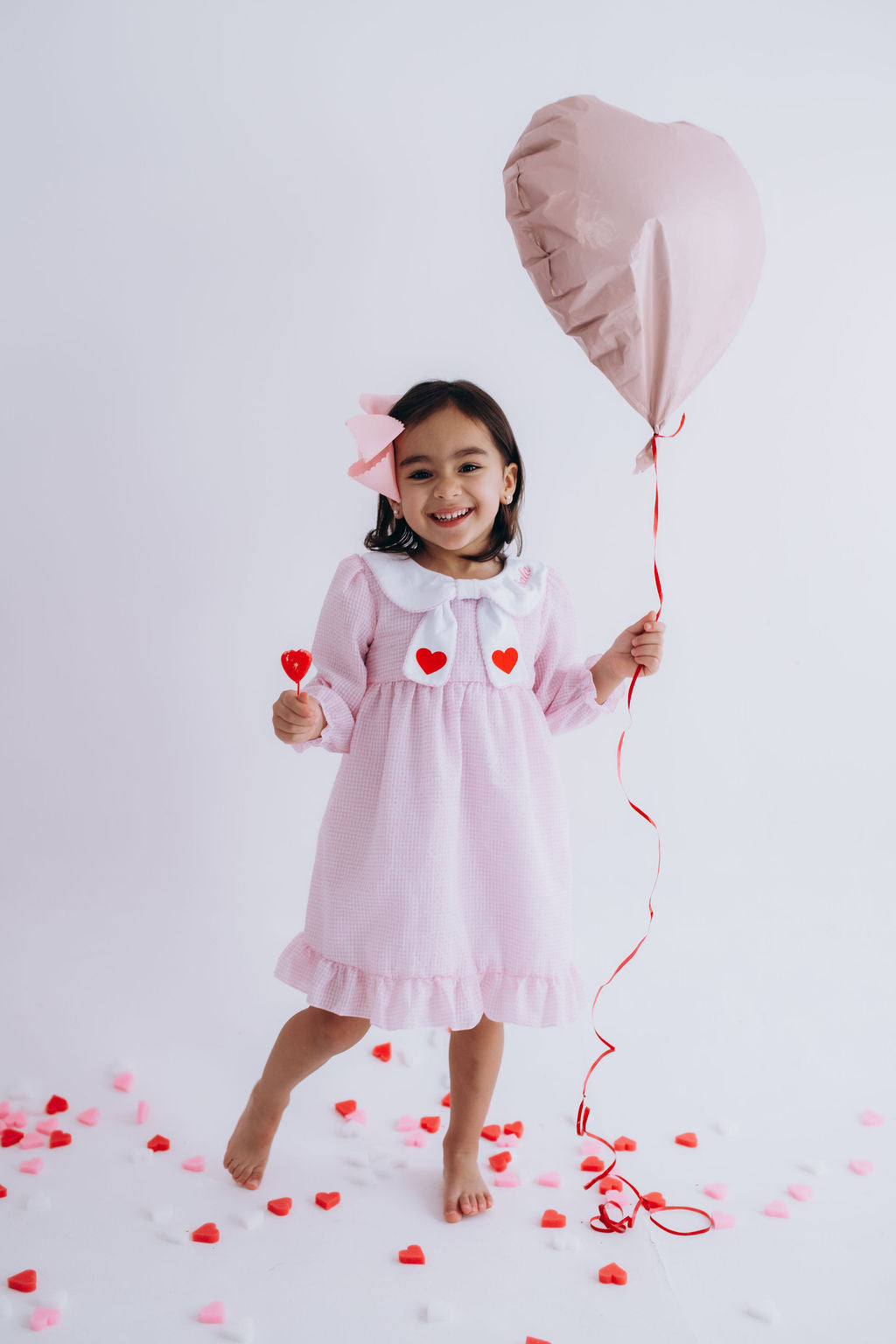 Valentine Seersucker Outfit for Girls – Heart Collar Dress, Romper & Pant Set | Baby, Toddler + Kids | Sibling Matching